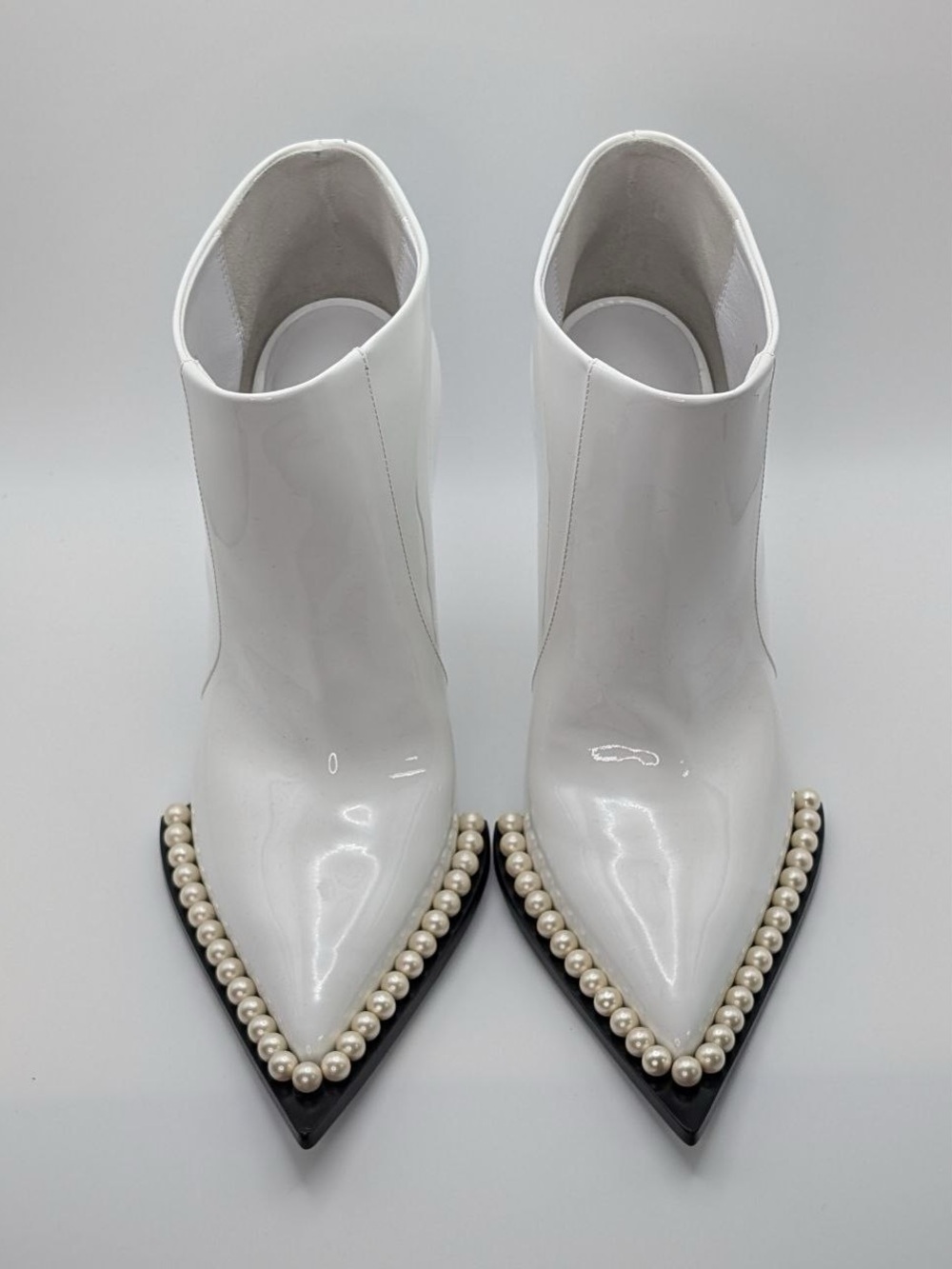 NWT Dolce & Gabbana White Patent Pearl-Trim Stiletto Ankle Boots NIB Authentic - Picture 6 of 16